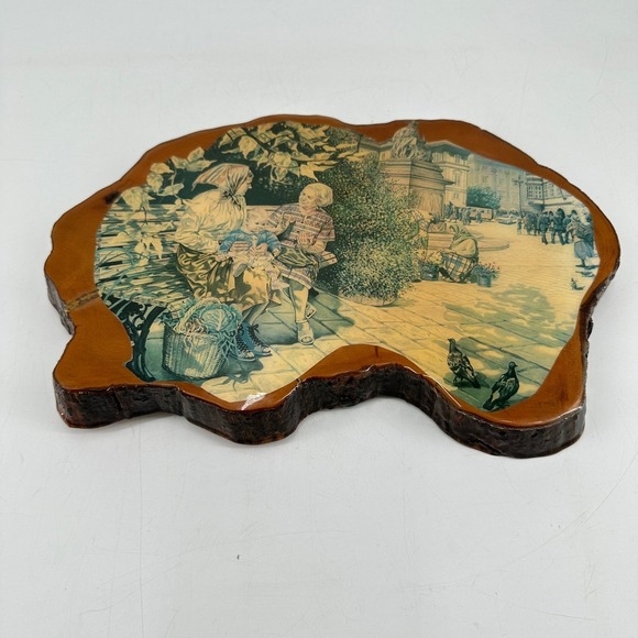 Other - Tim Kelly Handcrafted Wood Slab Wall Plaque Vintage Town Square Decoupage Art